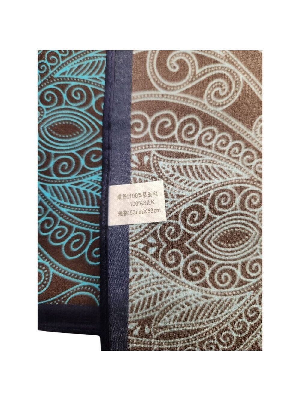 Silk Square Scarf Brown & Turquoise Paisley Design 20"x20" Elegant Soft Handkerc - Picture 6 of 12